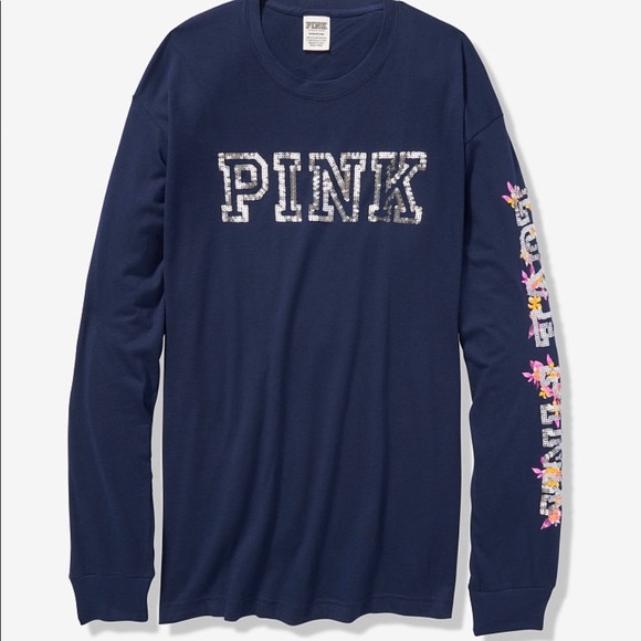 PINK Bling Campus Long Sleeve Ringer Tee - Picture 2 of 6